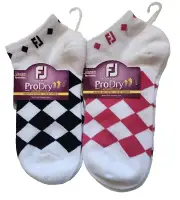 FootJoy Women's ProDry Golf White Socks Shoe Size 6 - 9 Pink & Black Checker