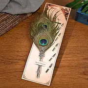 European-Style Retro Business Gift Set With Peacock Feather Quill Pen, Stainless Steel Nib And Inkwell - Perfect For Writing And Calligraphy, Ideal Birthday Pr