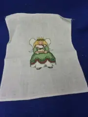FINISHED CROSS STITCH SANTA LUCIA GIRL ANGEL HOLDING PLUM PUDDING
