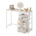White Vanity Desk with 4 Large Drawers, 40“ Vanity Desk no Mirror, Small