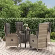 Outdoor Lounge Set Dining Table and Chairs Black and Grey Poly Rattan vidaXL