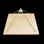Beech Wood Pyramid Crystal Stand – Flower of Life Energy Base, Multi-Functional Design for Displaying Different Colored Crystals, Meditation & Energy Field Purification (1)