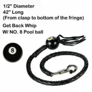 42" Black Fringed Get Back Whip with Pool Ball for Motorcycles