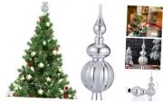 Christmas Decorations Spherical Christmas Tree Topper 9" Silver Xmas Tree