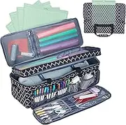 NICOGENA Double Layer Carrying Case with Mat Pocket for Cricut Explore Air 2, Cricut Maker, Multi Large Front Pockets for Tools Accessories and Supplies, Lantern Black