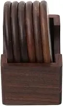 Coasters for Dining Table Coster 6 Pack Walnut Wooden Coasters with Holder 3.5 Inch Non-Slip Round Simple Style Coffee Mats with Natural Wood Texture for Bar Home Table Decor