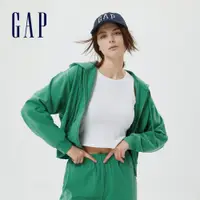 在飛比找蝦皮商城優惠-Gap 女裝 Logo短版連帽外套 厚磅密織水洗棉系列-綠色