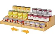 Expandable Bamboo Rack Organizer for Pantry, 3 Tier Adjustable Storage Holder, Soda Can Organizer Holds Up to 24 Cans, Canned goods Storage Display for Pantry, Cabinet, Kitchen Countertop