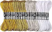 WILLBOND 24 Skeins Metallic Embroidery Threads - Glitter Floss for Cross Stitch, Gold and Silver Polyester Thread for Friendship Bracelets and Crafts