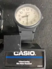 CASIO MENS ANALOG WATCH BLACK BAND WHITE FACE TESTED NEEDS BATTERY 1330 NOS 157