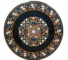 Shiny Semi Precious Stone Inlay Work Dining Table Top Black Marble Sofa Table