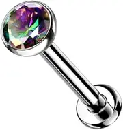 [Pierced Owl] 18G Petite 8mm Barbell Implant Grade Titanium Threadless Push-in 2.5mm Crystal Flat Back Lip Cartilage Tragus Stud