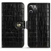 For iPhone 12 Pro Max Case Genuine Leather Crocodile Texture Wallet Cover Black