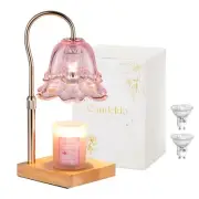 Candle Warmer Lamp with Timer: Pink Flower Candle Warming Lamp with 2 Bulbs H...