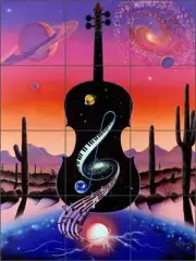 Ceramic Tile Mural Backsplash Burmann Musical Outer Space Art KB003