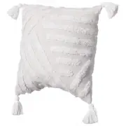 Cotton Throw Pillow Cover with White Tufted Patterns and Tassel Corners