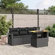 Patio Furniture Sets 5 Piece Garden Sofa Set with Cushions Black Poly Rattan