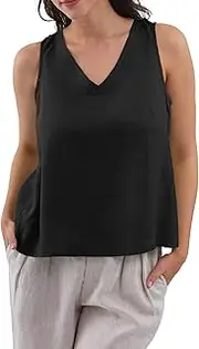[Amazhiyu] Womens Linen Sleeveless Tank Tops, Summer Basic Linen Vest, Casual V-Neck Linen Blouse with Back Tie