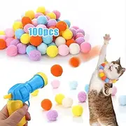 Biubiu Cat Ball Launcher + 100 Pcs 3 cm Cat Toy Balls(New Upgraded),Silent Plush Elastic Cat Ball Toy,Interactive Cat Toys for Indoor Cats Kitten Toys,Plush Ball Shoot Gun for Kitty