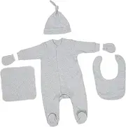 CTIRCHIU 1 Set Clothes Set Grey Romper Hat Bib Mittens Comfortable and Gentle present for Arrivals Adorable and Stylish Outfit for Special Occasions