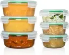 Round Glass Storage Containers W/Lids [6 Pack] Microwave Safe Leak Proof