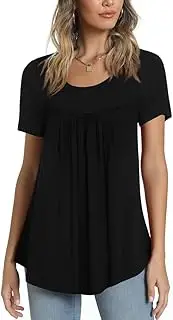 [TAOHUADAO] Women's Tops Casual Short Sleeve Shirts Pleated Tunic Loose Blouses