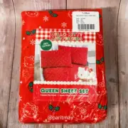 Hello Kitty Christmas Snow Flakes & Mistletoe QUEEN Size Cotton Sheet Set (NEW)