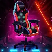 Furb Gaming Office Chair Executive Computer RGB LED Light 7-point Massage with 5 Modes Function Seat Footrest Ergonomic Support Red