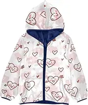 [GuoChe] Toddler Fleece Jacket Valentine's Day Cute Hearts and Clouds Doodle Pink Toddler Boys Winter Jacket Navy Blue Stylish