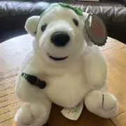 Coca-Cola Plush Bear 1997 Polar Bear Coke Bottle Green Bow with Tags #0153