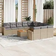 12 Piece Garden Sofa Set with Cushions Mix Beige Poly Rattan Patio Bar Sets