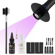 GlamorDove UV Glue Hair Extensions Big Power 20W UV LED Lamp Hair Extension System Tool Kit Stonger UV LED Bubbles 20g UV Glue with Hair Bonding Glue Remover Anti-UV Shield Guards