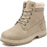 [Athlefit] Women's Lace up Ankle Boots Work Waterproof Low Heel Combat Booties