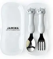 2Pcs Silverware Travel Carry Set Children Portable Tableware Toddler Utensils Spoon & Fork Set with Travel Case Grey