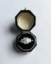 New 950 Platinum & Moissanite 3-Stone Emerald Cut Engagement/Anniversary Ring