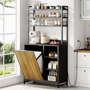 [VANOMi] Tilt Out Trash Can Cabinet, 67" Kitchen Pantry Storage Cabinet, Bakers Rack Microwave Stand with Power Outlet, 7-Tiers Tall Coffee Bar Station for Kitchen, Dinning Room, Living Room