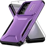[Asuwish] Phone Case for Samsung Galaxy S23 FE 5G with Tempered Glass Screen Protector and Slide Camera Cover Slim Rugged Hybrid Shockproof Protective Cell Accessories S 23 EF S23FE 23S Women Men Purple