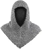 Medieval Chainmail Coif Butted Mild Steel,Flat Ring Riveted Chainmail Coif