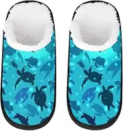 Watercolor Sea Turtle House Slippers, Soft Home Slippers Winter Indoor Slippers Non-Slip Spa Slippers Shoes for Women Men Hotel Bedroom Shoes Slippers