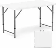 Costway 122cm Portable Camping Table, Adjustable Fold-in-Half Table w/HDPE Tabletop & Metal Legs, Patio Folding Dining Table w/Safety Lock & Carrying Handle for Party, Picnic, 180kg Max Load