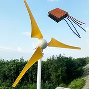 800W / 1000W / 1200W Wind Power Generator Kit 12V / 24V / 48V Horizontal Wind Turbine with 3 Yellow Blades and MPPT Controller, Low Noise High Efficiency for Streetlights, Streets,800w,12V