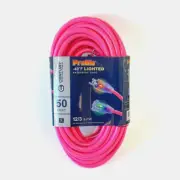 50' 12 Gauge Fluorescent Pink Extension Cord w Lighted Single Outlet