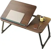 Bed Desk for Laptop, Foldable Laptop Table for Bed and Sofa, Bed Trays for Eating and Laptops with Cup Holder, 5 Levels of Adjustable Height(Black Walnut)