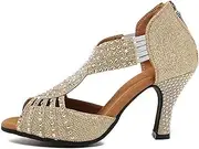 [HOBTEC] Women's Latin Dance Shoes Slip on Ballroom Salsa Bachata for Dance Beginner Dance Performance Practice Low Heel