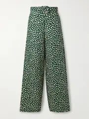 [Cara Cara] Cara Cara - Mayflower Belted Polka-dot Linen Wide-leg Pants - Green - xx small xx small Green
