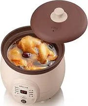 Electric Stew Pot Multi-Function Slow Cooker 2L Ceramic Purple Clay Inner, Electric Stewpot Energy-saving, 9.5H Reservation, 8 Menus Health Pot for Stew Soups, Bird Nest, Baby Porridge (Apricot)