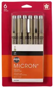 Sakura Pigma Micron Pens 08 .5mm 6/Pkg-Black 50039
