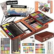 KINSPORY Art Supplies, 168 Pack Deluxe Wooden Art Set Crafts Drawing Painting Coloring Kit with 3 Sketch Pads Creative Gift Box for Adults Artist Beginners Kids Girls Boys (Beige)