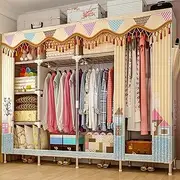 [ZZBIQS] Extra Large Clothes Wardrobe Storage Standing Closet, Portable Garment Organizer Shelve Rack for Hanging Clothes, 82x68x18Inches, Flannel Fabric Cover with Hang Rod and 2 Side Pockets