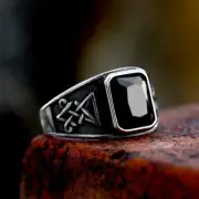 AU Biker Punk Lucifer Satan Stainless Steel Ring Vintage Titanium Gemstone Ring